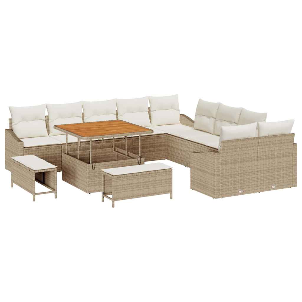 Conjunto de sofás de jardín con cojín 13 pcs Beige Poliratán