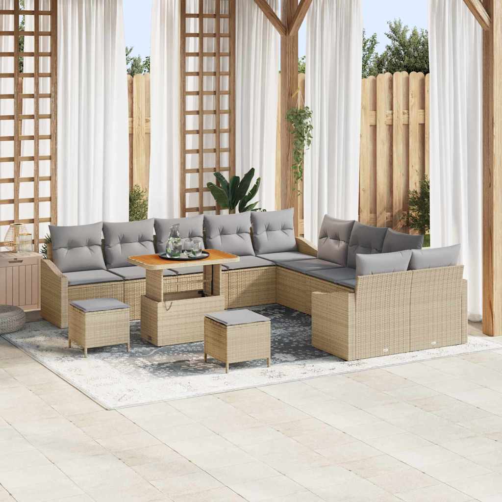 Conjunto de sofás de jardín con cojín 13 pcs Beige Poliratán