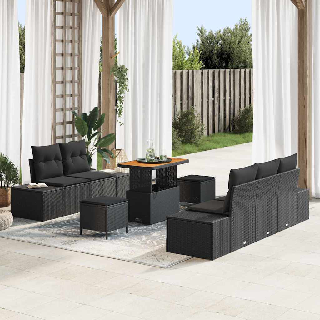 Conjunto de sofás de jardín con cojín 8 pcs Beige Poliratán