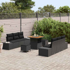 Conjunto de sofás de jardín con cojín 9 pcs Negro Poliratán