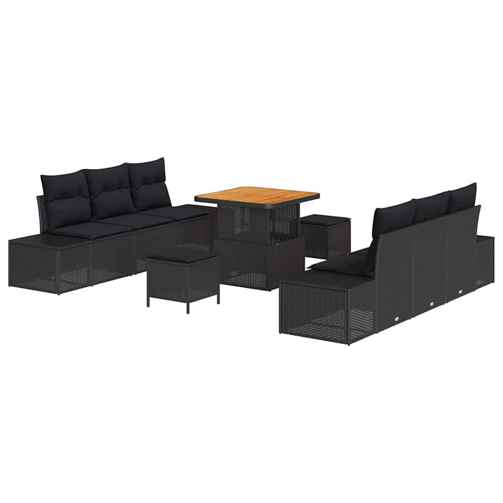 Conjunto de sofás de jardín con cojín 9 pcs Negro Poliratán