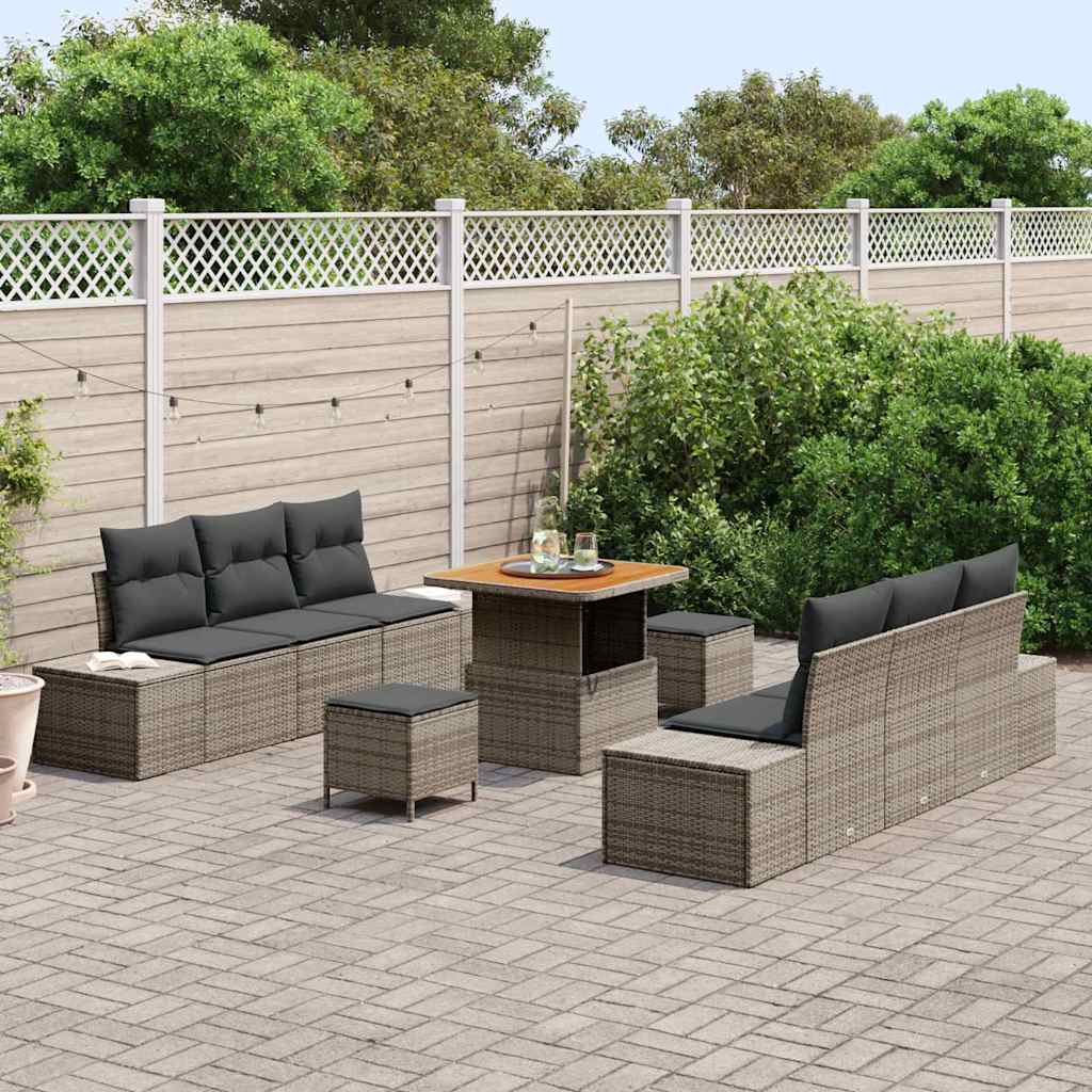Conjunto de sofás de jardín con cojín 9 pcs Gris Poliratán