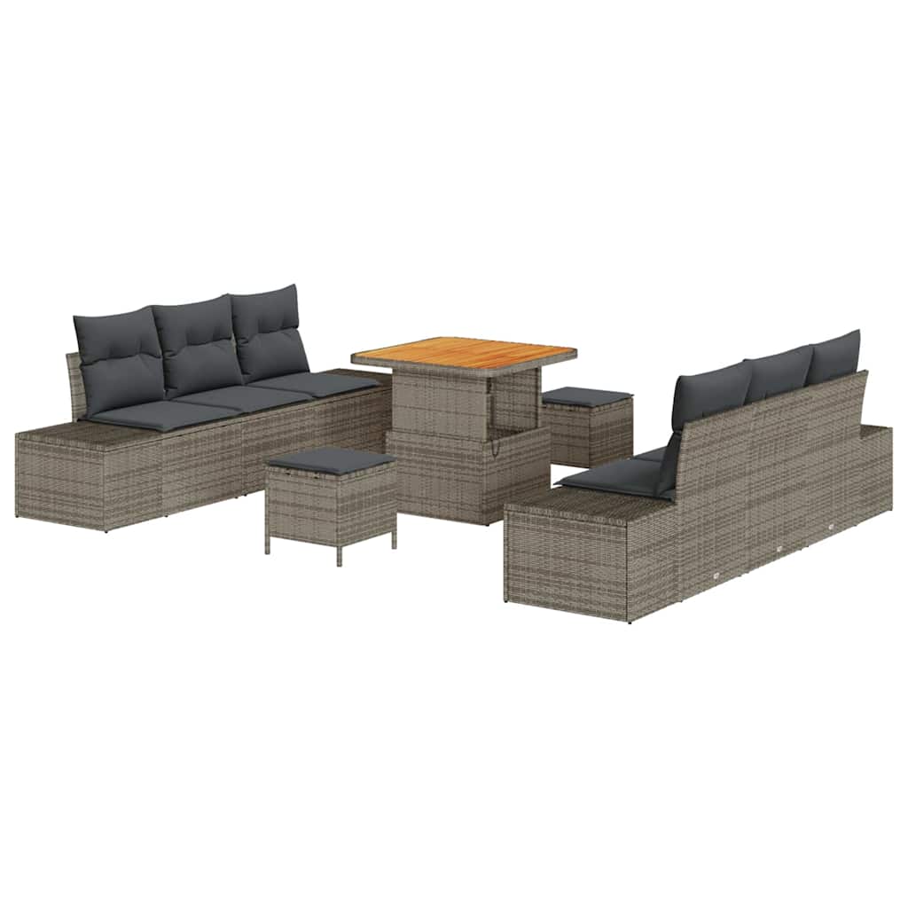 Conjunto de sofás de jardín con cojín 9 pcs Gris Poliratán