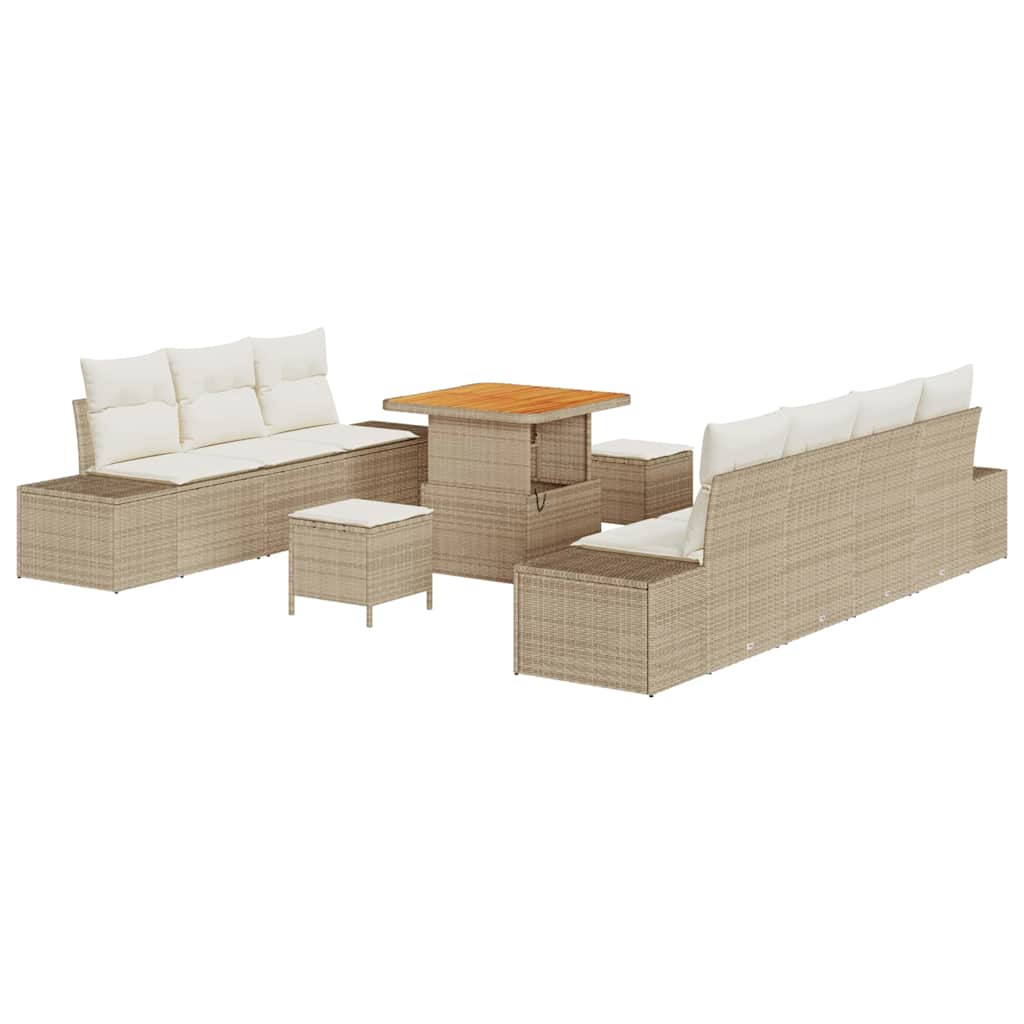 Conjunto de sofás de jardín con cojín 10 pcs Beige Poliratán