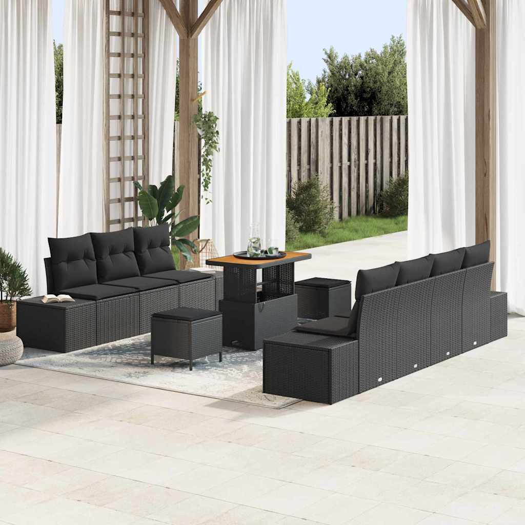 Conjunto de sofás de jardín con cojín 10 pcs Beige Poliratán