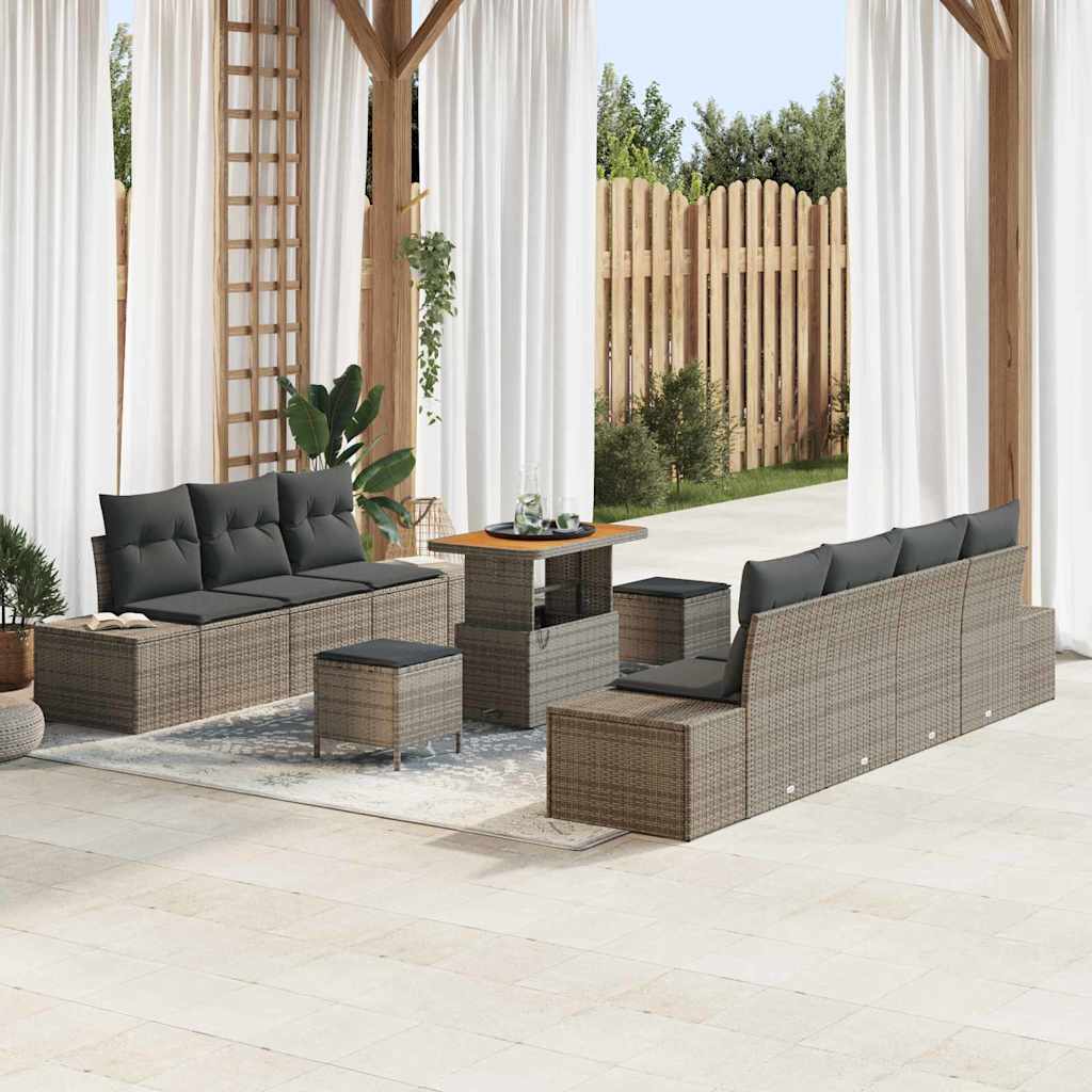 Conjunto de sofás de jardín con cojín 10 pcs Beige Poliratán
