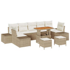 Conjunto de sofás de jardín con cojín 10 pcs Beige Poliratán