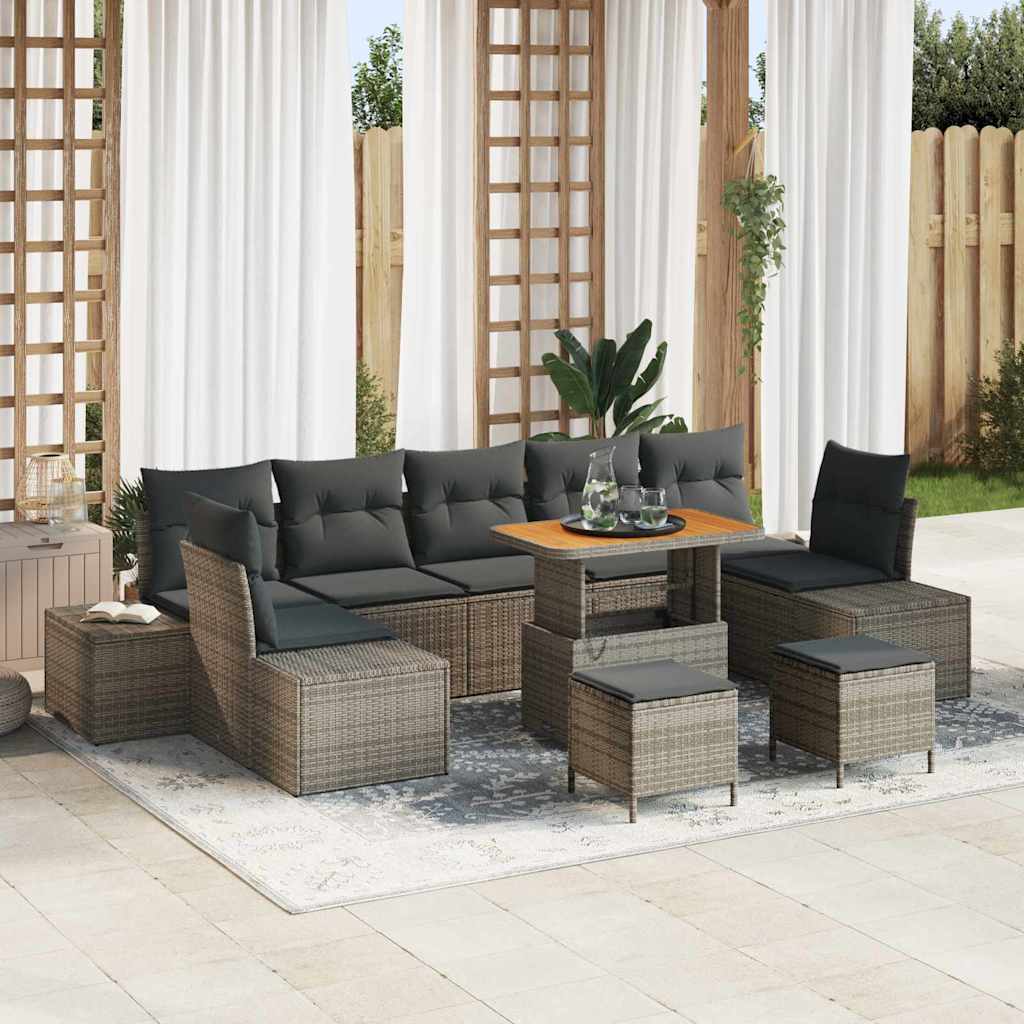 Conjunto de sofás de jardín con cojín 10 pcs Beige Poliratán