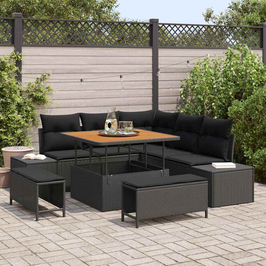Conjunto de sofás de jardín con cojín 8 pcs Beige Poliratán