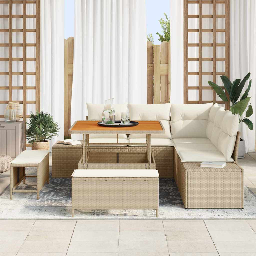 Conjunto de sofás de jardín con cojín 8 pcs Beige Poliratán