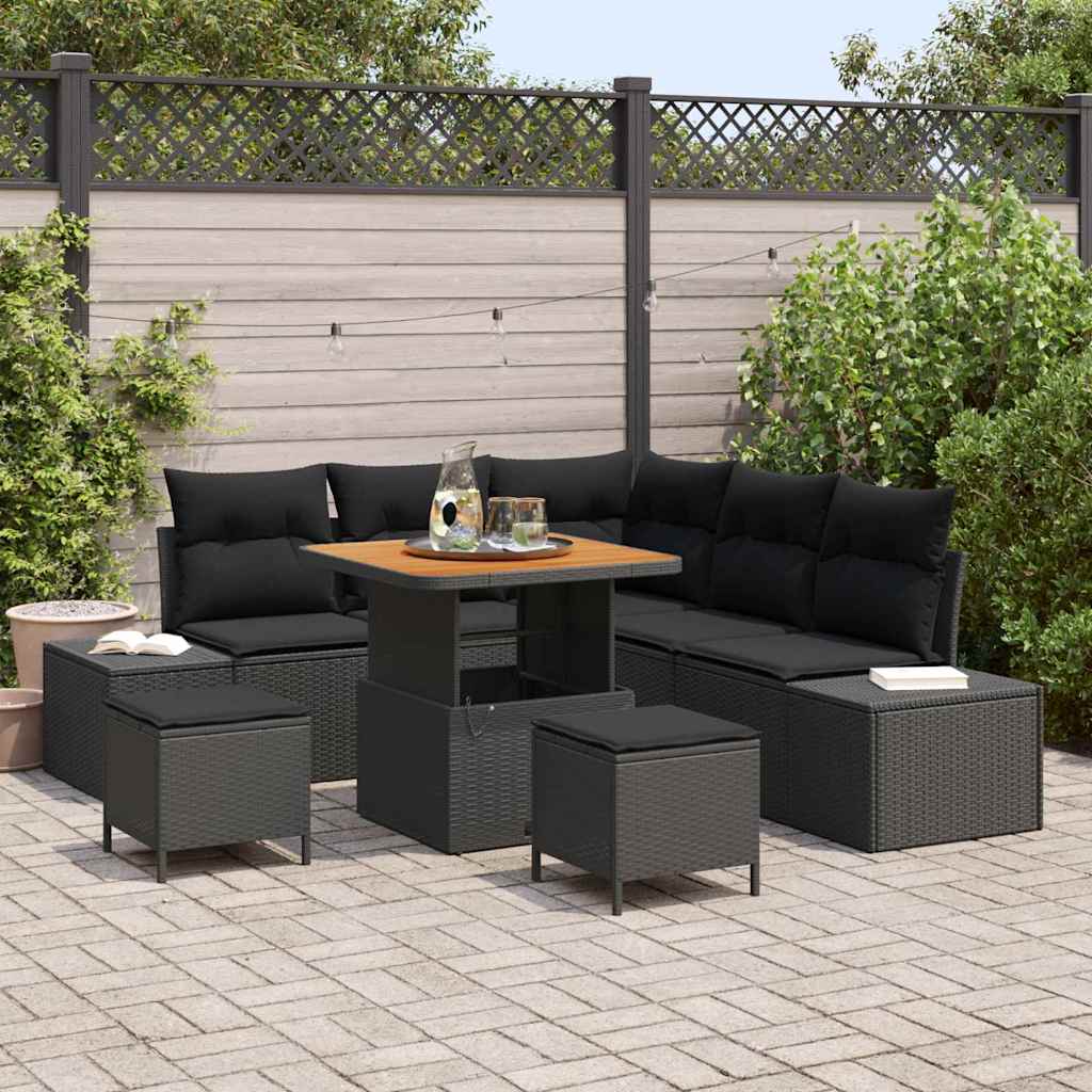 Conjunto de sofás de jardín con cojín 8 pcs Beige Poliratán
