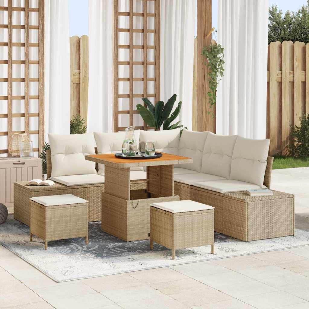 Conjunto de sofás de jardín con cojín 8 pcs Beige Poliratán