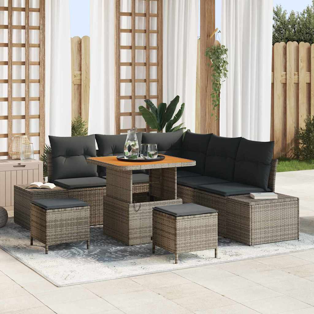 Conjunto de sofás de jardín con cojín 8 pcs Beige Poliratán