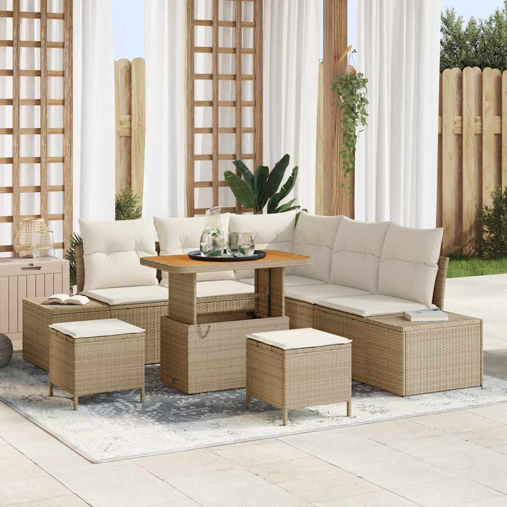Conjunto de sofás de jardín con cojín 8 pcs Beige Poliratán