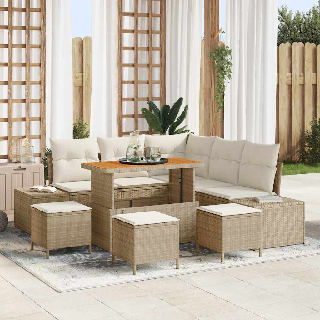 Conjunto de sofás de jardín con cojín 8 pcs Beige Poliratán