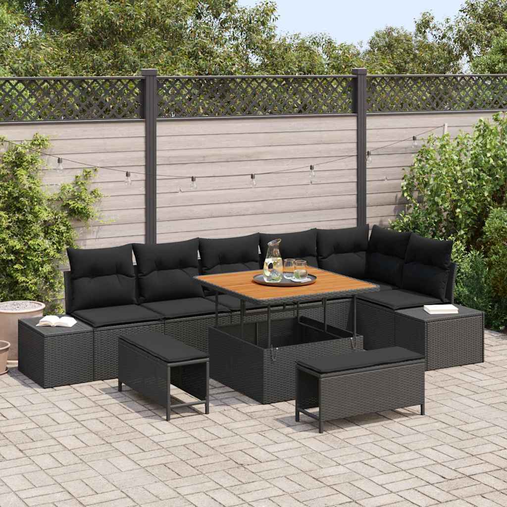 Conjunto de sofás de jardín con cojín 9 pcs Beige Poliratán