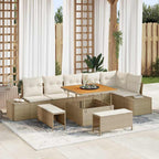Conjunto de sofás de jardín con cojín 9 pcs Beige Poliratán
