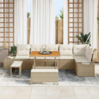 Conjunto de sofás de jardín con cojín 9 pcs Beige Poliratán