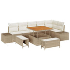 Conjunto de sofás de jardín con cojín 9 pcs Beige Poliratán