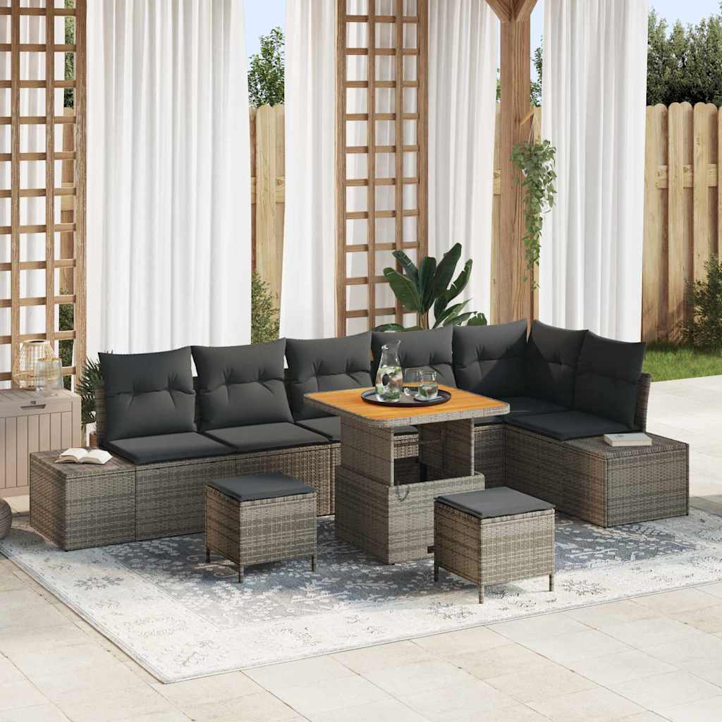 Conjunto de sofás de jardín con cojín 9 pcs Beige Poliratán