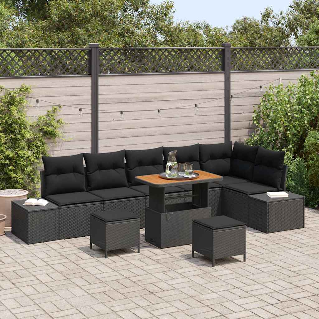 Conjunto de sofás de jardín con cojín 9 pcs Beige Poliratán