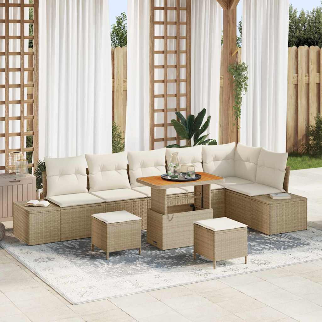 Conjunto de sofás de jardín con cojín 9 pcs Beige Poliratán