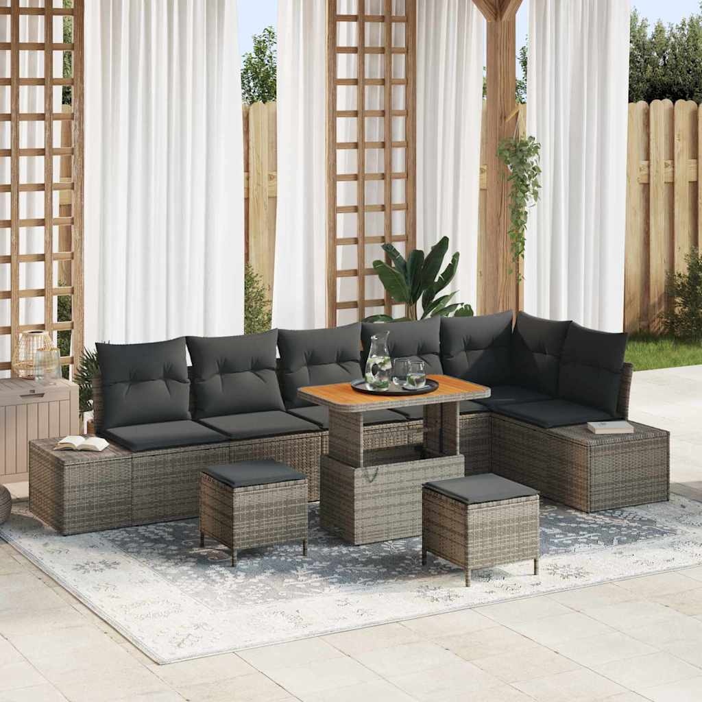 Conjunto de sofás de jardín con cojín 9 pcs Beige Poliratán
