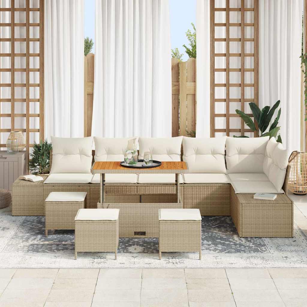 Conjunto de sofás de jardín con cojín 10 pcs Beige Poliratán