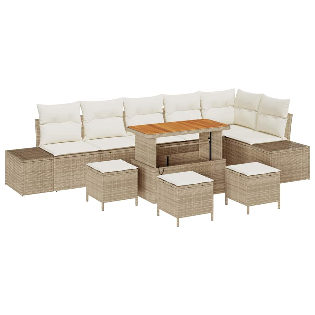 Conjunto de sofás de jardín con cojín 10 pcs Beige Poliratán