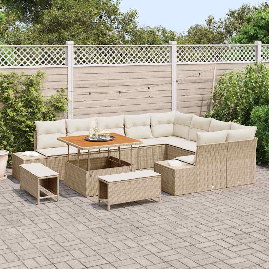Conjunto de sofás de jardín con cojín 12 pcs Beige Poliratán