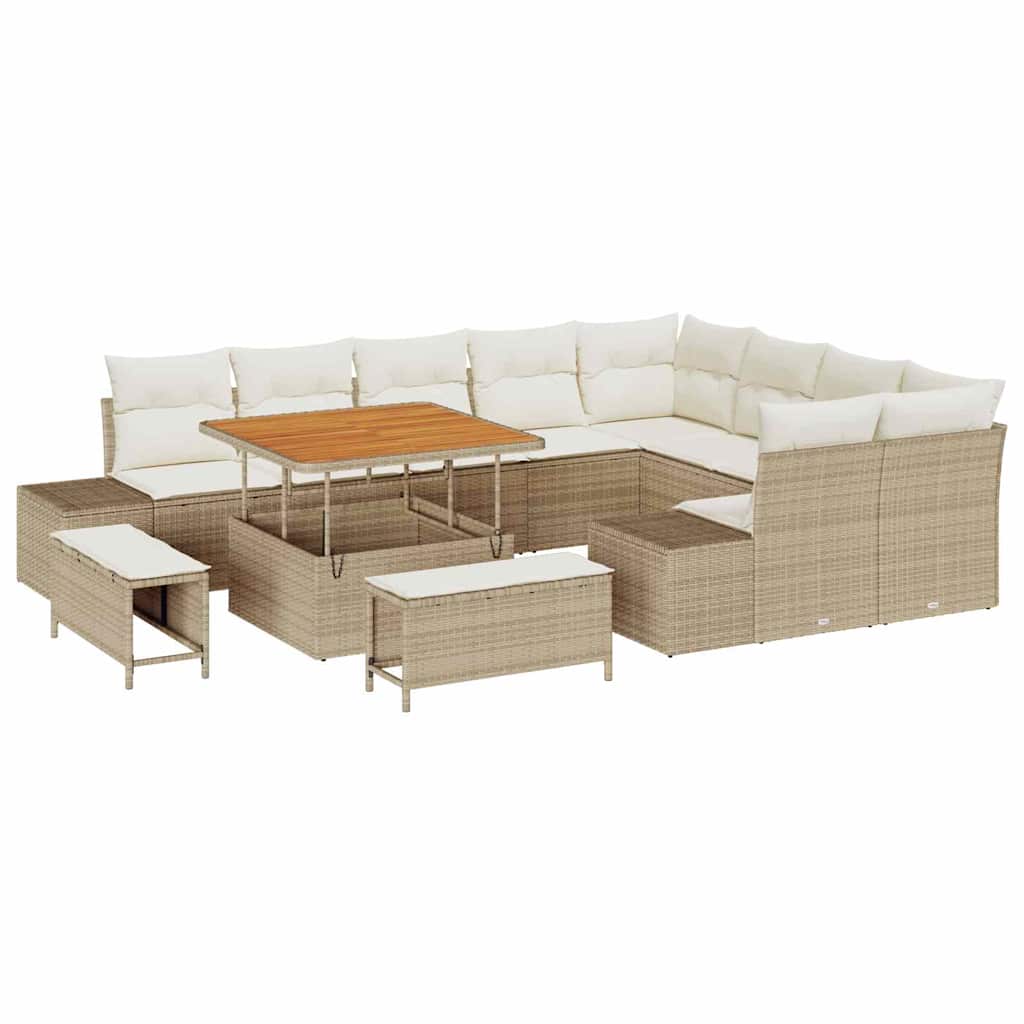 Conjunto de sofás de jardín con cojín 12 pcs Beige Poliratán