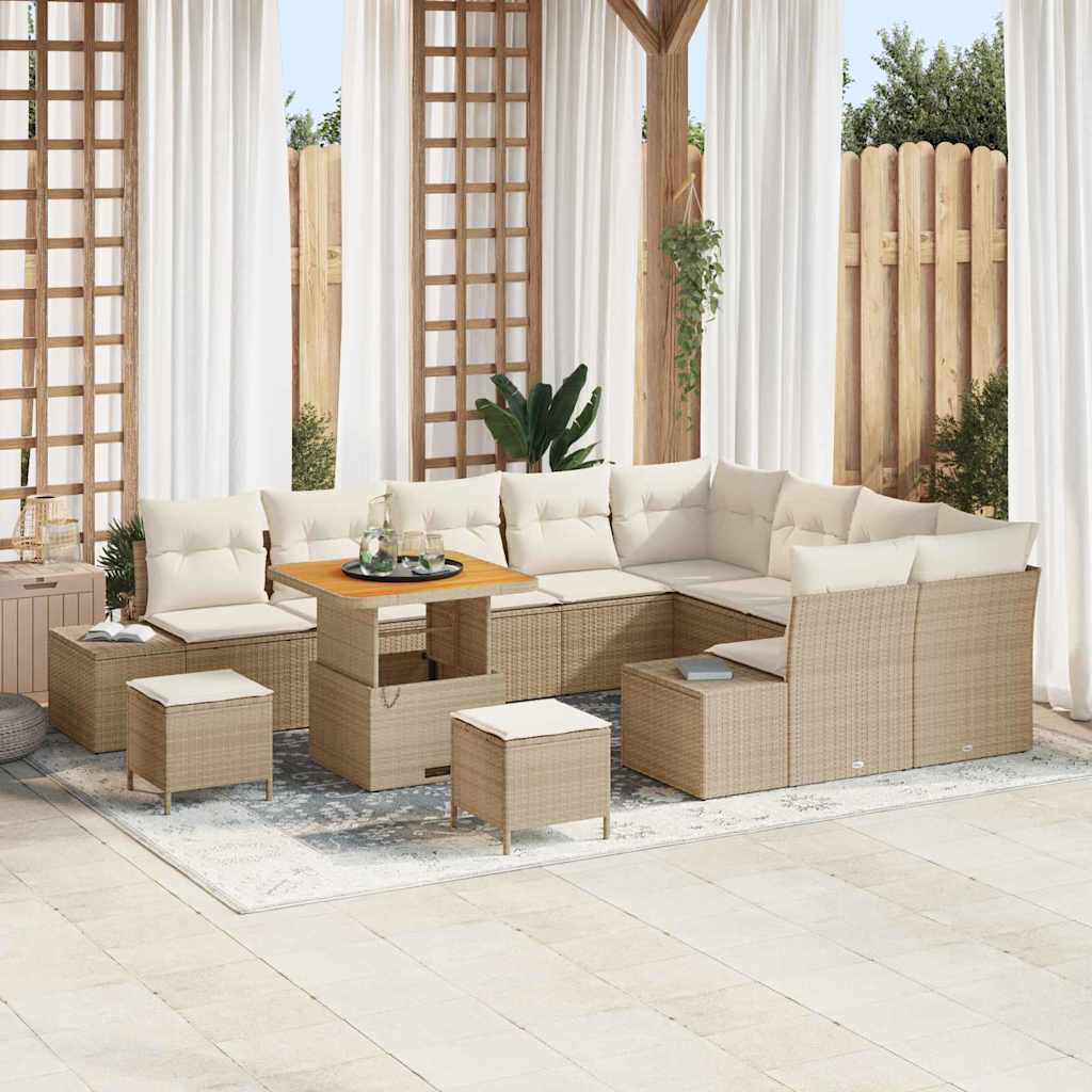 Conjunto de sofás de jardín con cojín 12 pcs Beige Poliratán