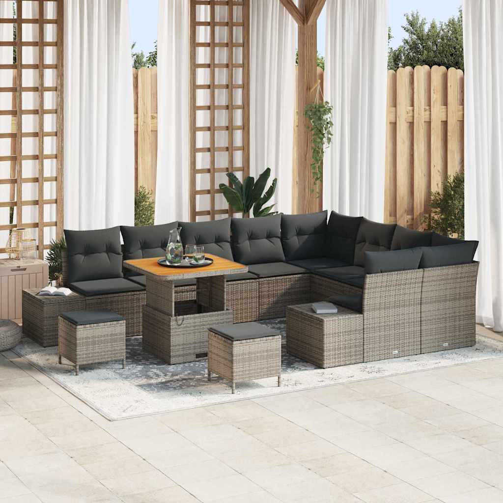 Conjunto de sofás de jardín con cojín 12 pcs Beige Poliratán
