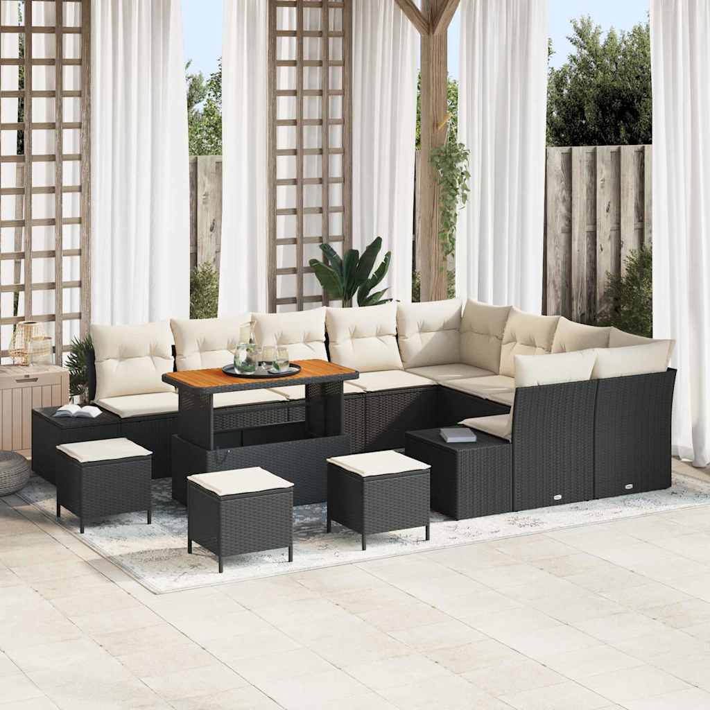Conjunto de sofás de jardín con cojín 12 pcs Beige Poliratán