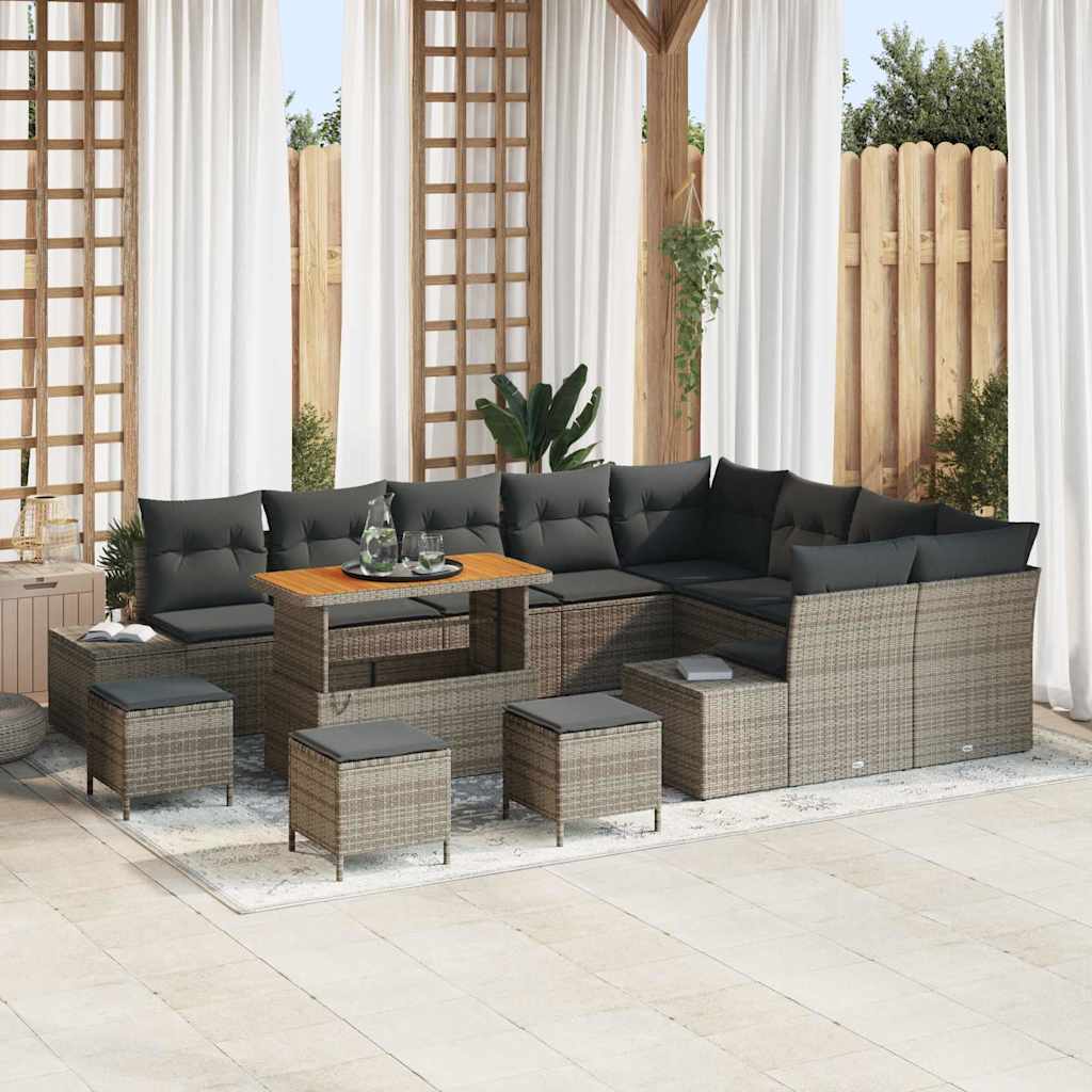 Conjunto de sofás de jardín con cojín 12 pcs Beige Poliratán