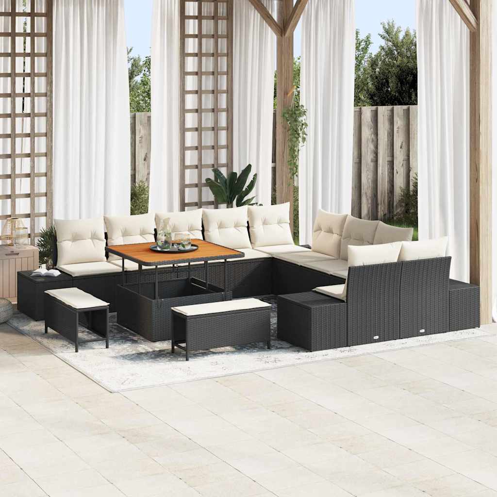 Conjunto de sofás de jardín con cojín 13 pcs Beige Poliratán