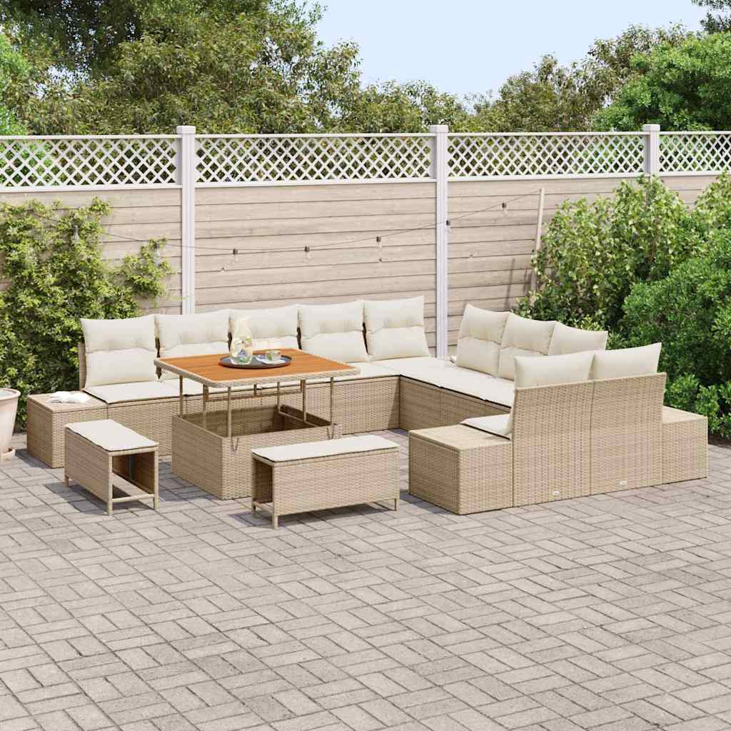 Conjunto de sofás de jardín con cojín 13 pcs Beige Poliratán