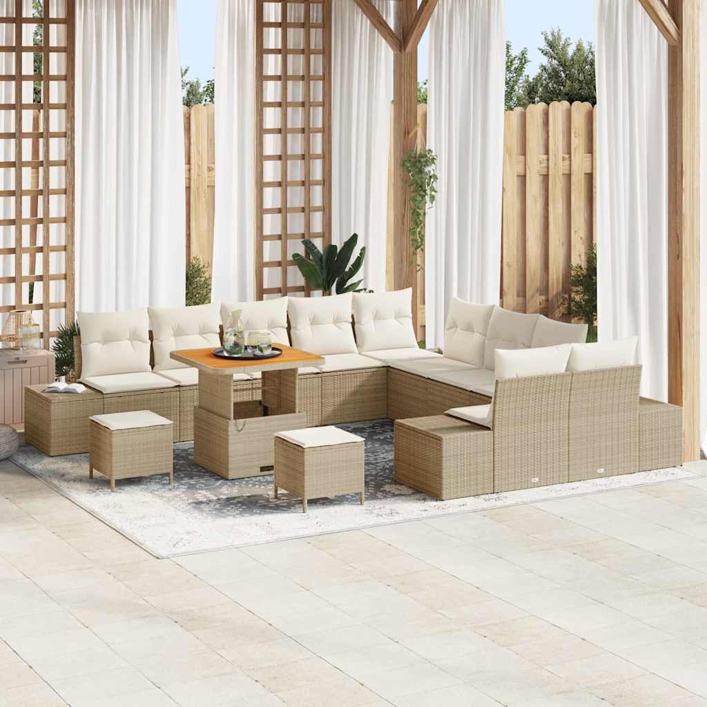 Conjunto de sofás de jardín con cojín 13 pcs Beige Poliratán