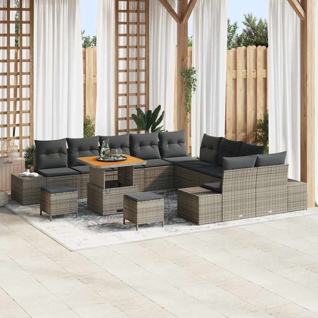 Conjunto de sofás de jardín con cojín 13 pcs Beige Poliratán