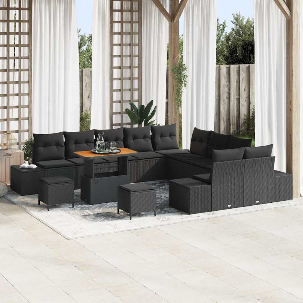 Conjunto de sofás de jardín con cojín 13 pcs Beige Poliratán