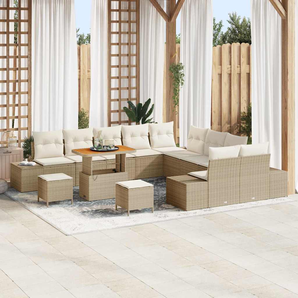 Conjunto de sofás de jardín con cojín 13 pcs Beige Poliratán