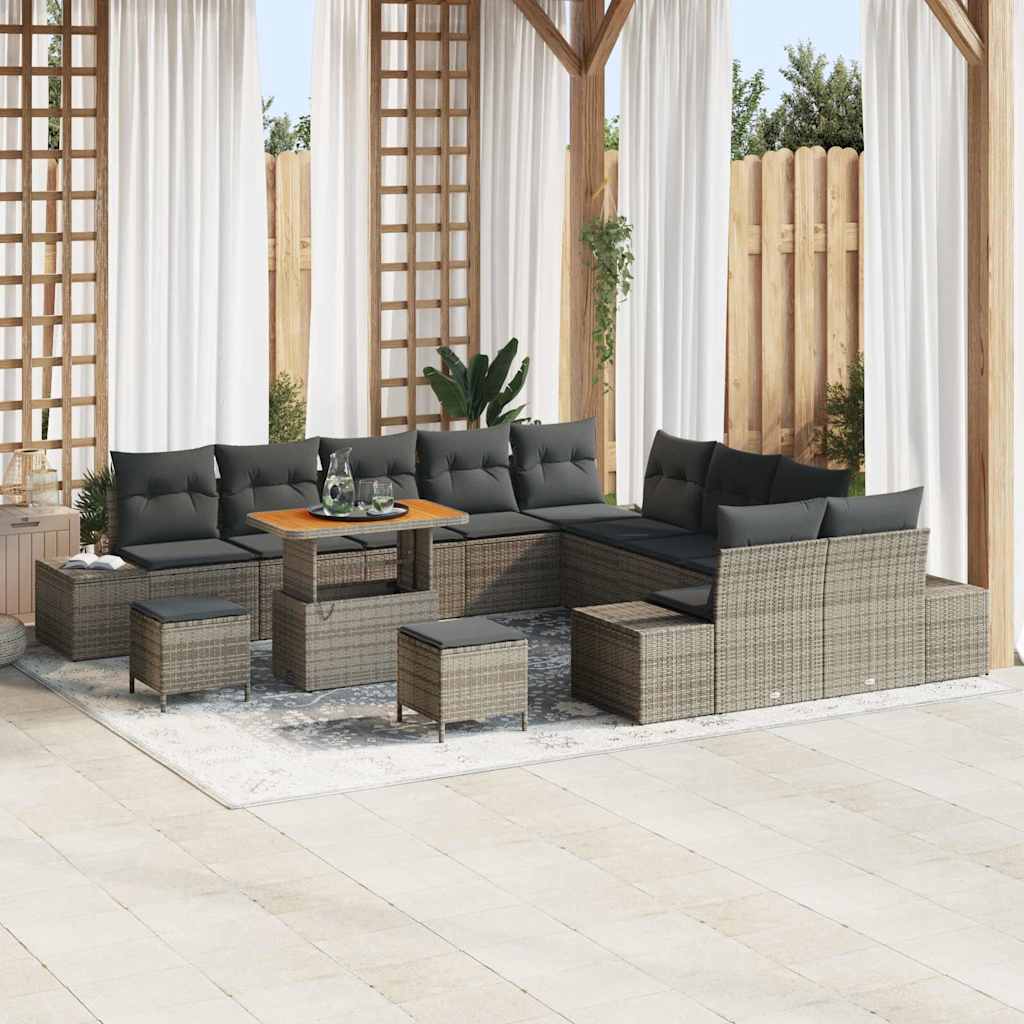 Conjunto de sofás de jardín con cojín 13 pcs Beige Poliratán