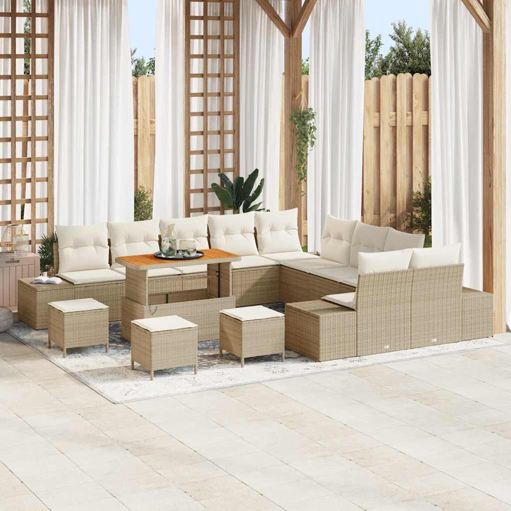 Conjunto de sofás de jardín con cojín 13 pcs Beige Poliratán