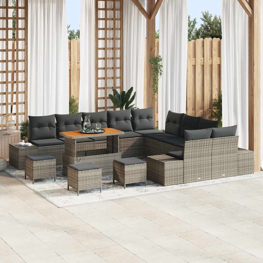 Conjunto de sofás de jardín con cojín 13 pcs Beige Poliratán
