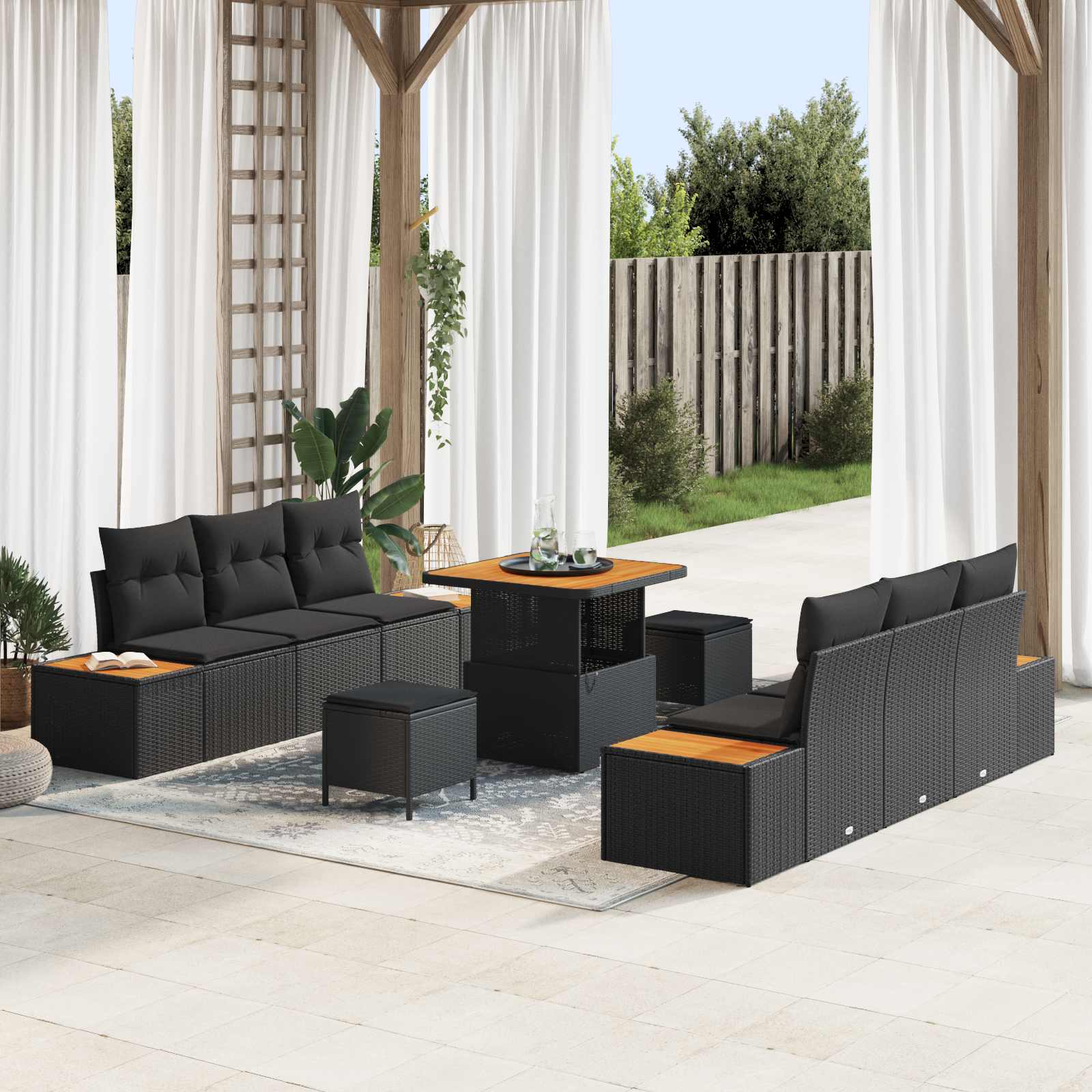Conjunto de sofás de jardín con cojín 9 pcs Beige Poliratán
