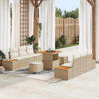 Conjunto de sofás de jardín con cojín 9 pcs Beige Poliratán
