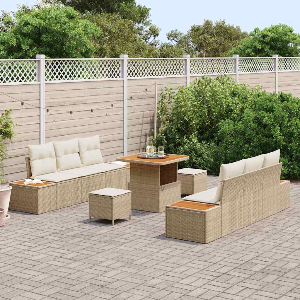 Conjunto de sofás de jardín con cojín 9 pcs Beige Poliratán