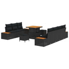 Conjunto de sofás de jardín con cojín 10 pcs Negro Poliratán
