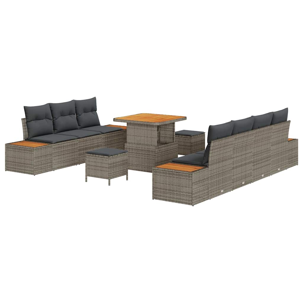 Conjunto de sofás de jardín con cojín 10 pcs Gris Poliratán
