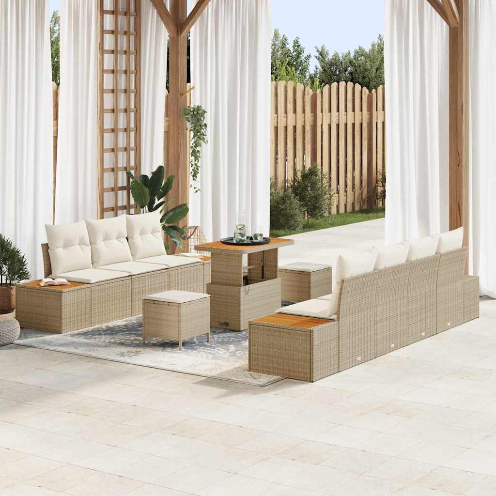 Conjunto de sofás de jardín con cojín 10 pcs Beige Poliratán